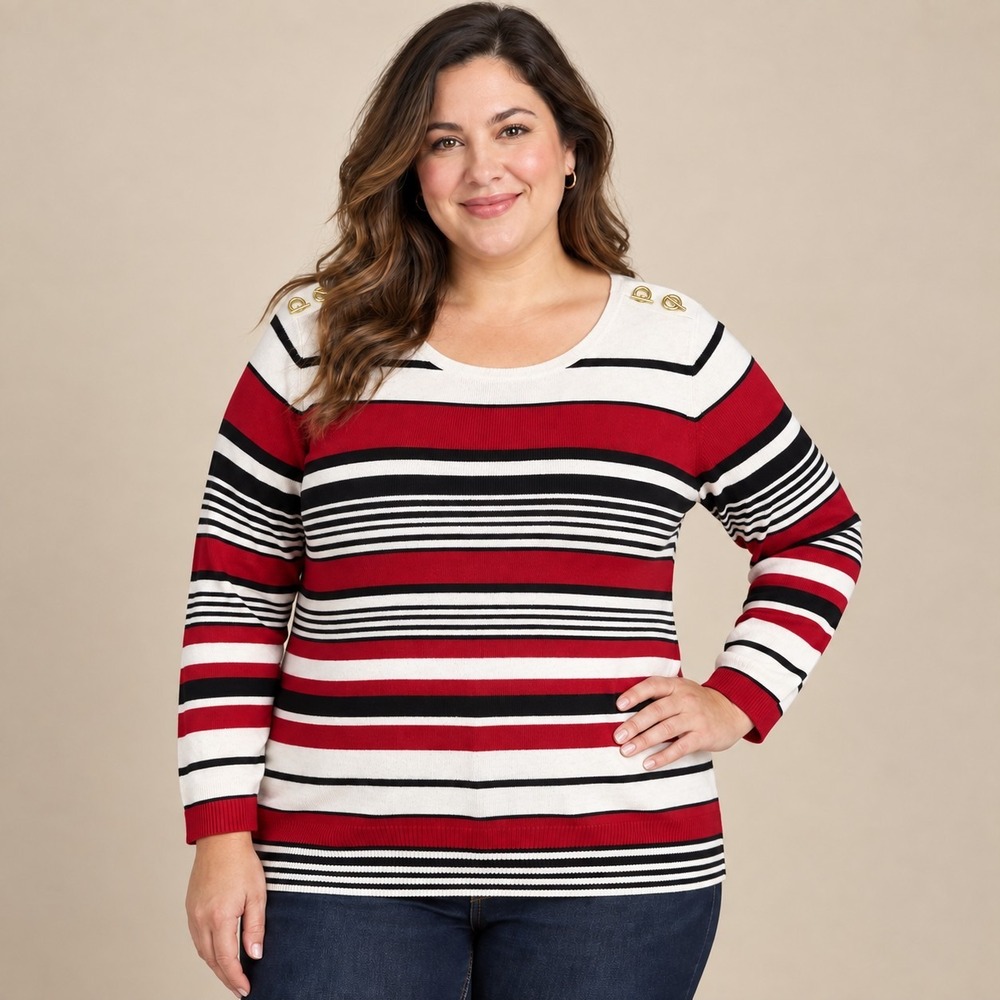 Joseph A Striped Knit Pullover Sweater Women's Large Petite Nautical Old Money